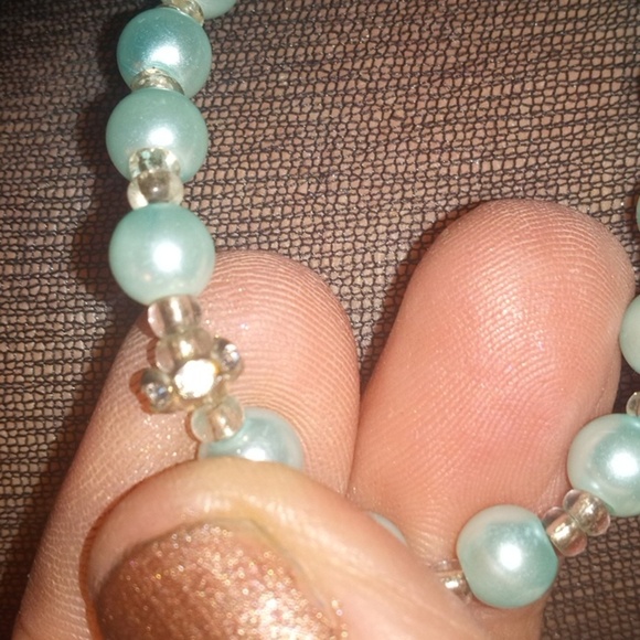 Handmade strung glass blue pearl looking beads necklace - Picture 8 of 8